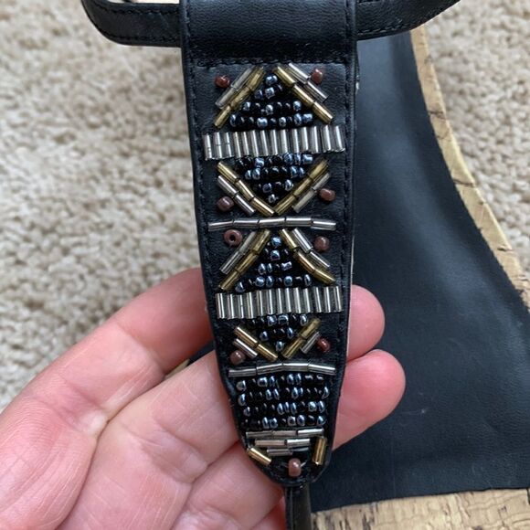 ‎Jones Studio Beaded Boho wedge ankle strap cork sandals Black Size 9 - Picture 3 of 8
